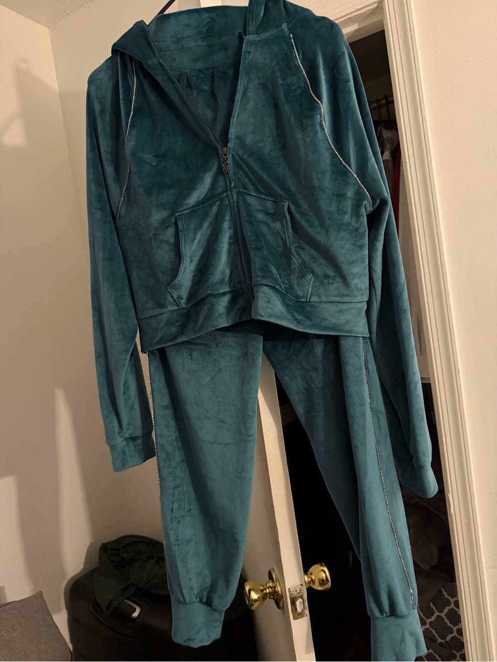 PINK Victoria's Secret Teal Velour Hoodie & Jogger Set